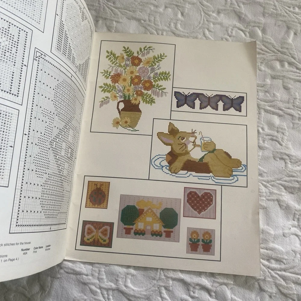 Cross Stitch LOT 4‎ Pattern Books Leaflets VTG 80s Cats Country Animals Florals